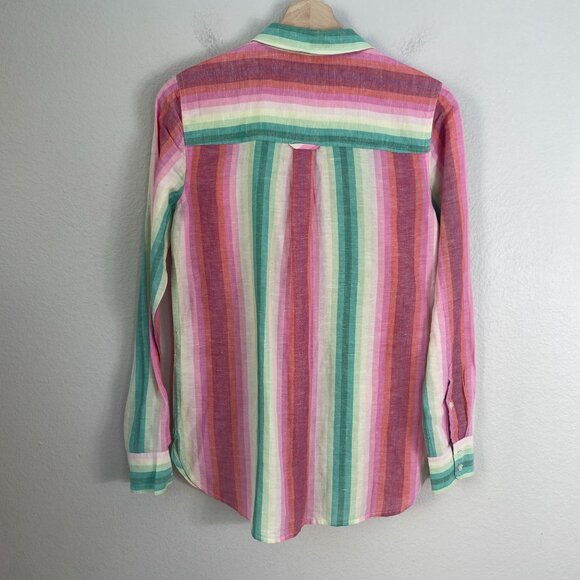 J Crew Womens 2 Multicolor Striped Linen Cotton Button Up Shirt Long Sleeve Top - Picture 7 of 9